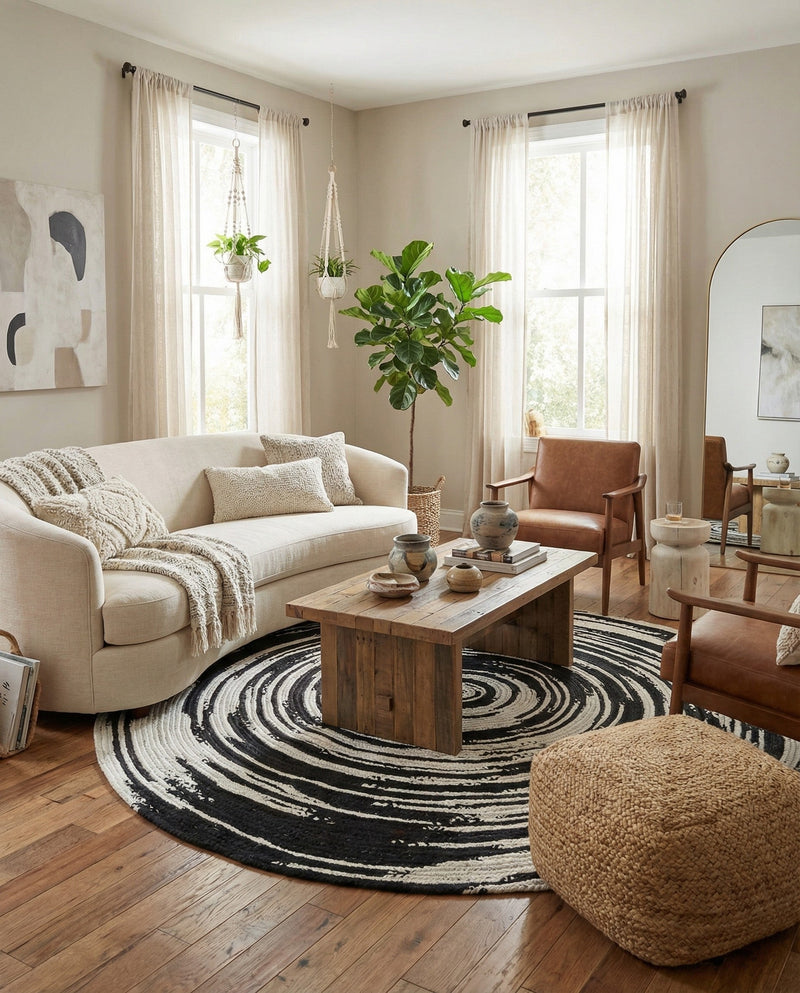 Woven Udaipur Collection Area Rug - Jaipur Round Black and White  lifestyle 30