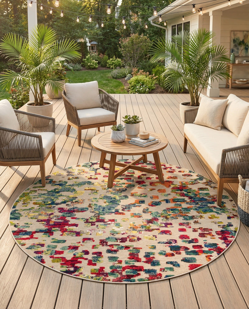 Outdoor Marrakesh Collection Area Rug -  Oujda Round Multi  lifestyle 71