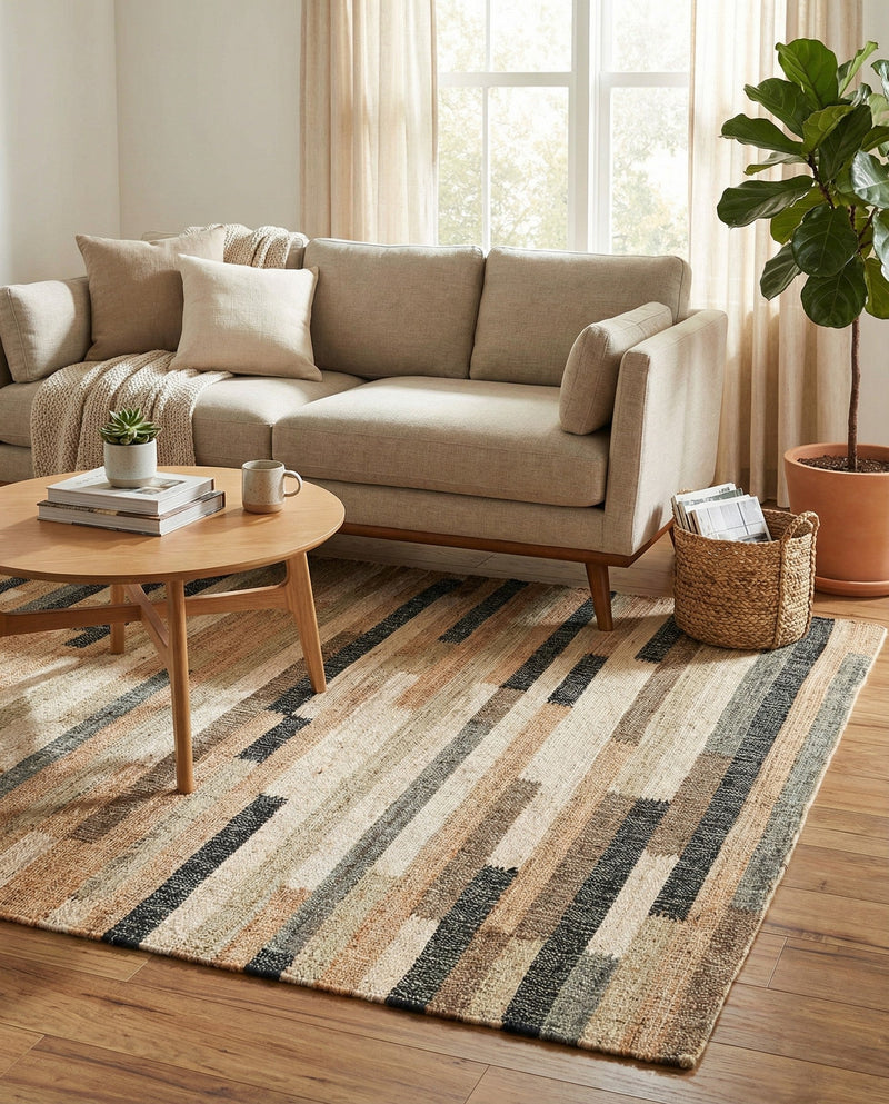 Benares Handwoven Jute Collection Area Rug -  Varanasi Rectangle Beige  lifestyle 10