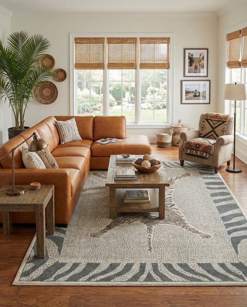 Savannah Sojourn Collection Area Rug -  Masai Rectangle Gray and Ivory  lifestyle 14