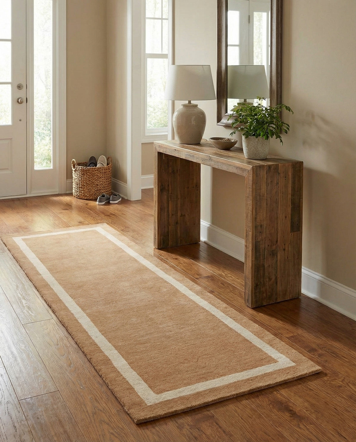 Savannah Borders Wool Collection Area Rug - Chatham Runner Latte Brown  lifestyle 162