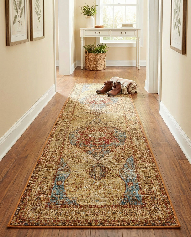 Patio Heritage Collection Area Rug -  Pergola Runner Blue and Light Brown  lifestyle 68