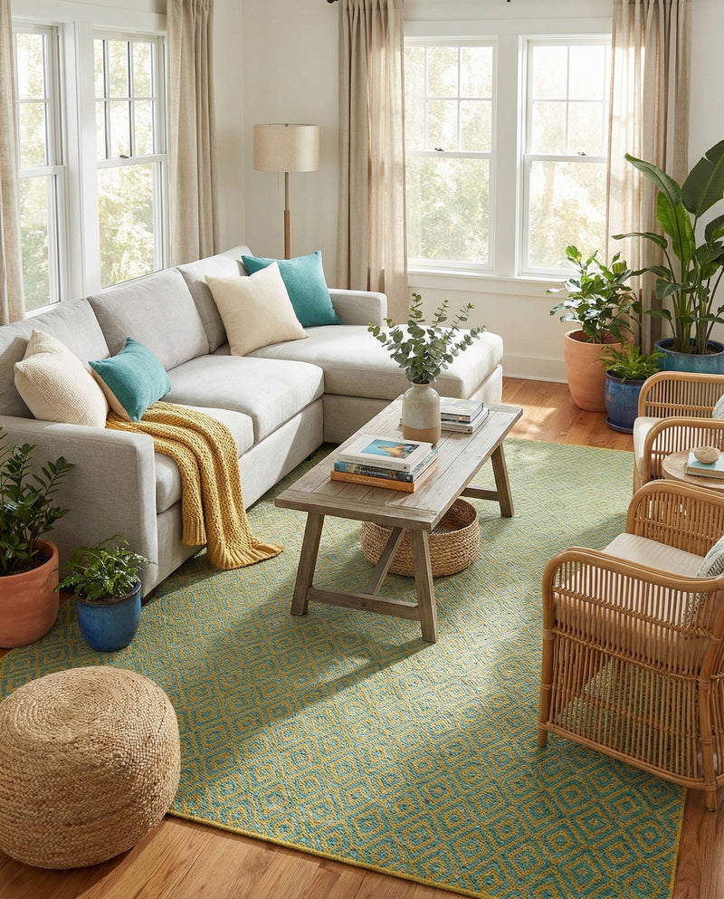 Urban Oasis Rugs Collection Area Rug -  Rooftop (Yellow and Aqua) Rectangle Yellow and Aqua  lifestyle 4