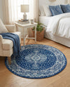 Dover Terrace Collection Area Rug - Marina (Navy Blue) Round Navy Blue  lifestyle 37