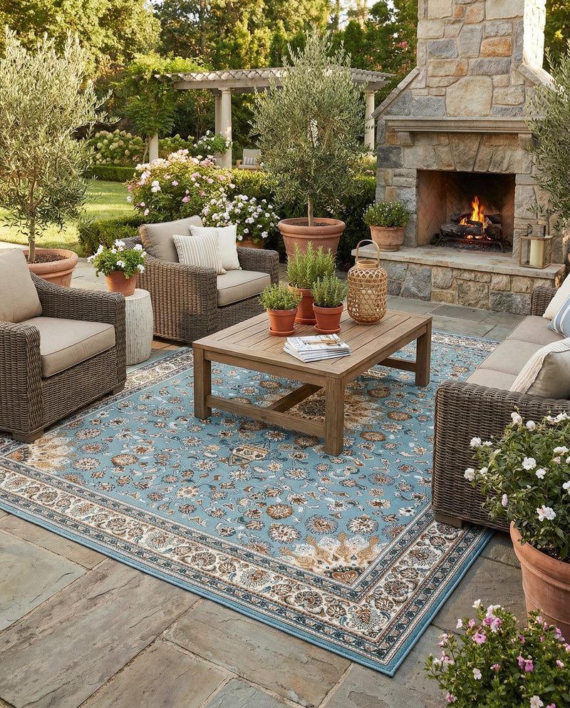 Patio Heritage Collection Area Rug -  Bower Rectangle Blue  lifestyle 36