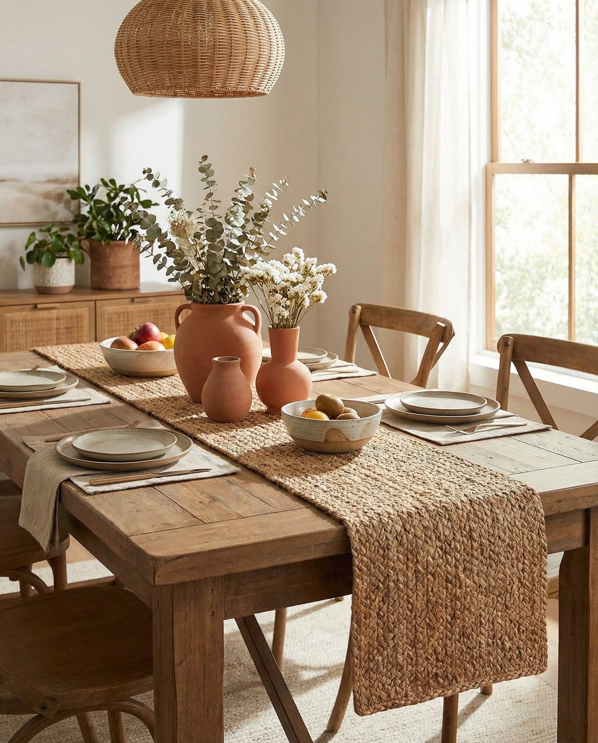 Woven Seaside Jute Collection Area Rug - Savannah (Natural) Table Runner Natural  lifestyle 60