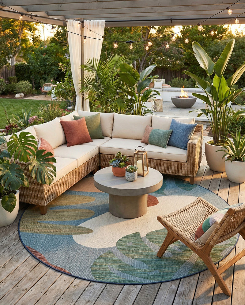 Coastal Terrace Collection Area Rug -  Boardwalk Round Blue  lifestyle 41