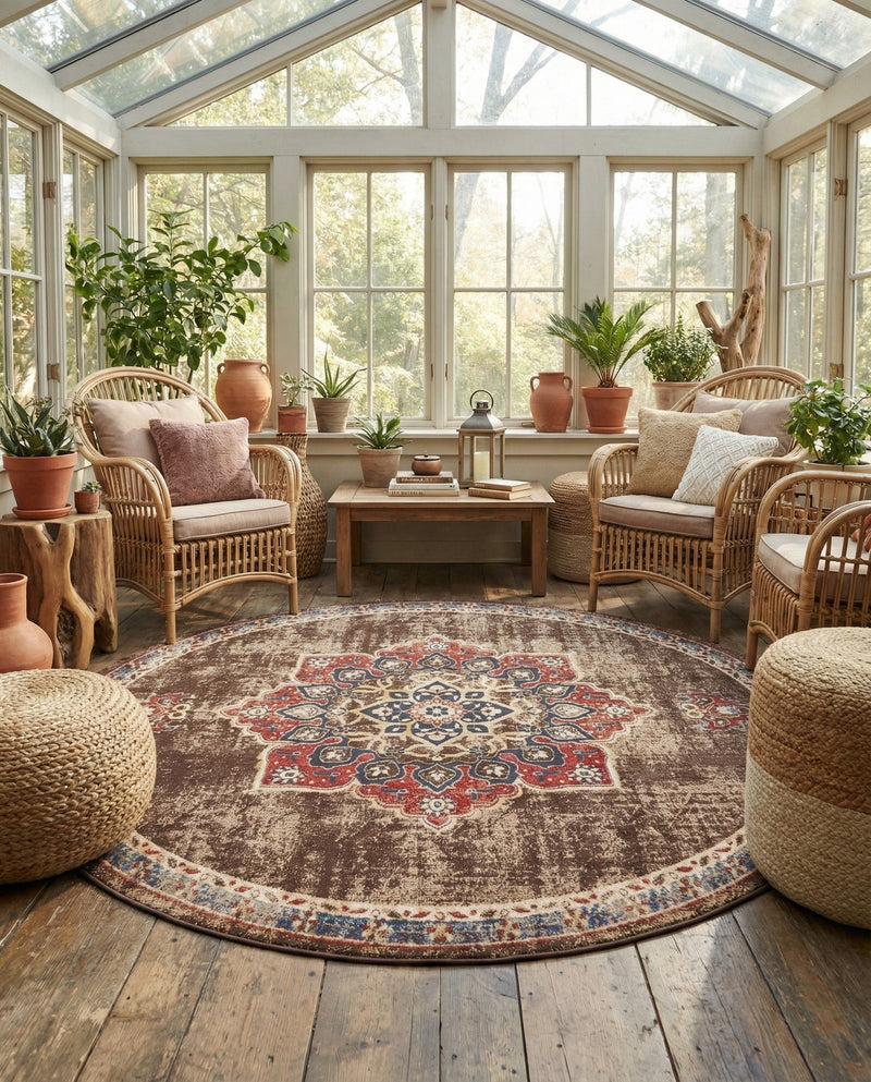 Eden Oasis Collection Area Rug -  Tranquility (Chocolate Brown) Round Chocolate Brown  lifestyle 39