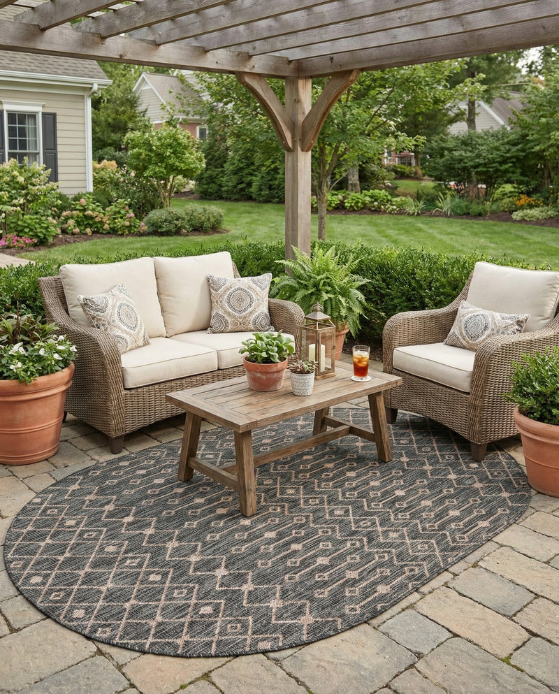 Savannah Pergola Collection Area Rug -  Pergola (Charcoal Gray) Oval Charcoal Gray  lifestyle 81