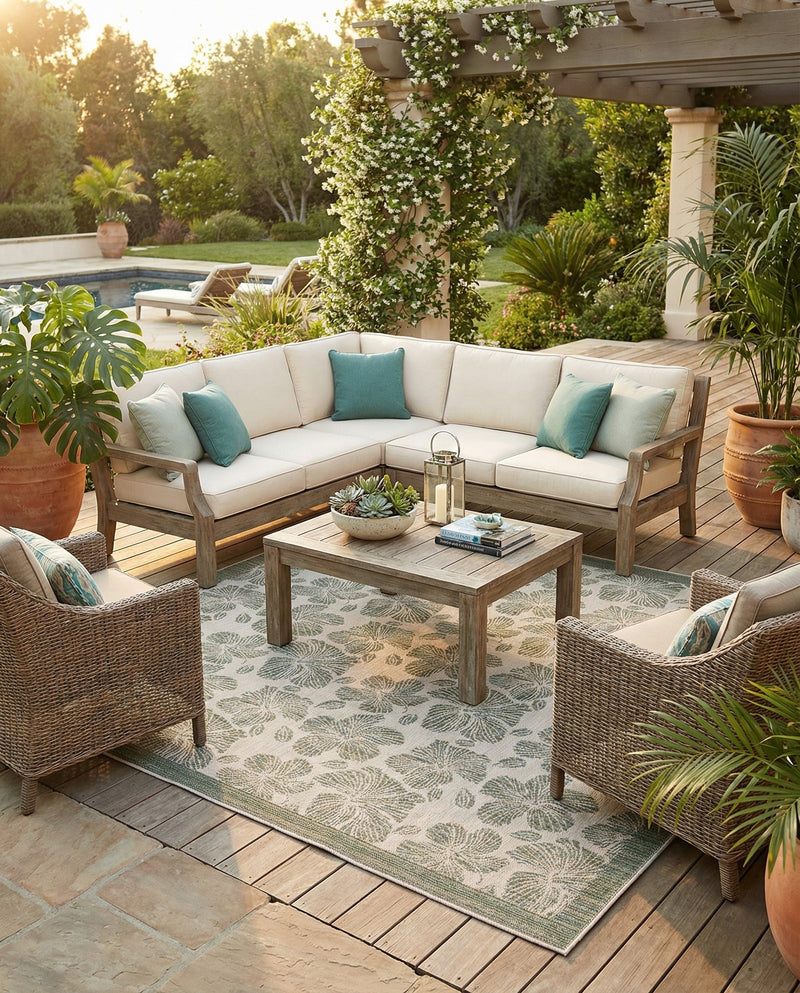 Coastal Terrace Collection Area Rug -  Marina Square Ivory and Beige  lifestyle 55