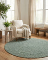Highland Woven Jute Collection Area Rug - Glenmore (Green) Round Green  lifestyle 29