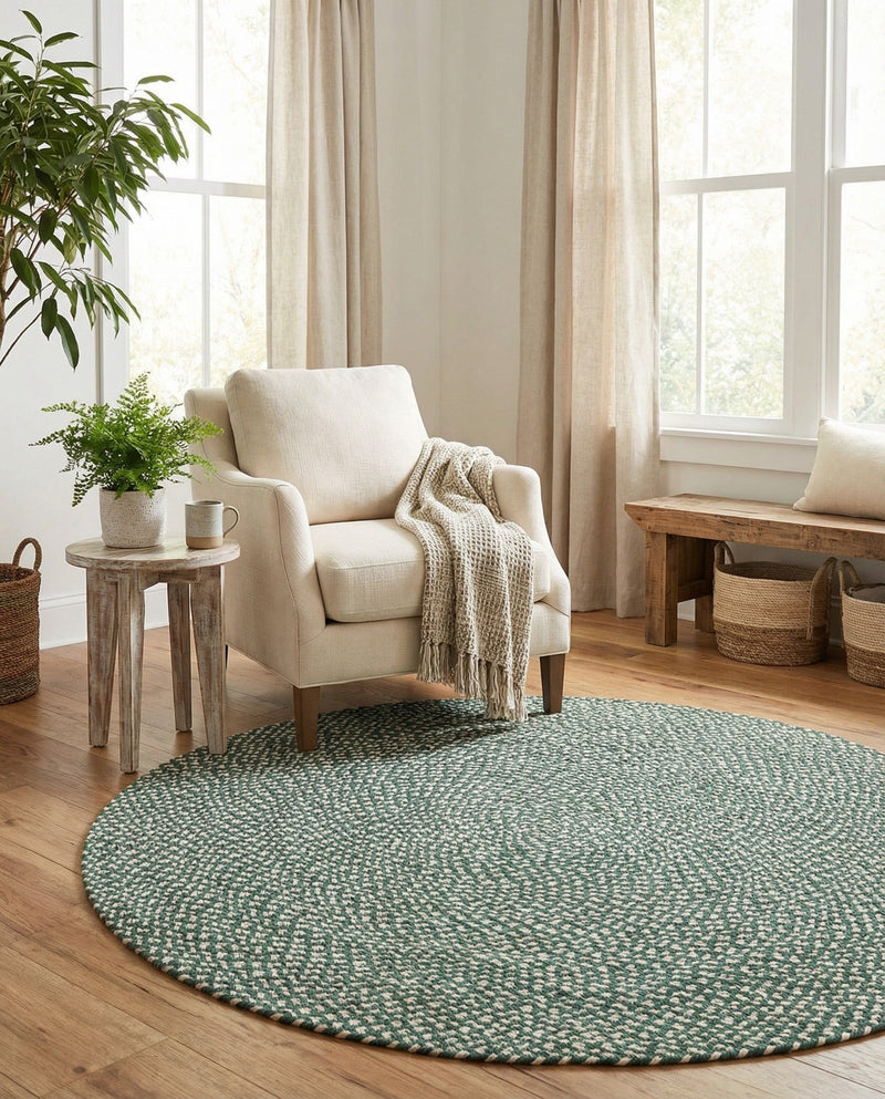 Highland Woven Jute Collection Area Rug - Glenmore (Green) Round Green  lifestyle 29
