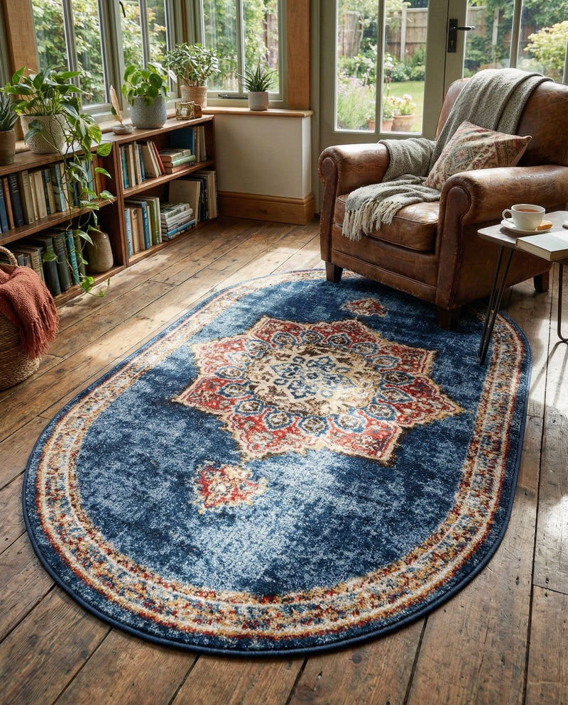 Eden Oasis Collection Area Rug -  Tranquility (Dark Blue) Oval Dark Blue  lifestyle 77
