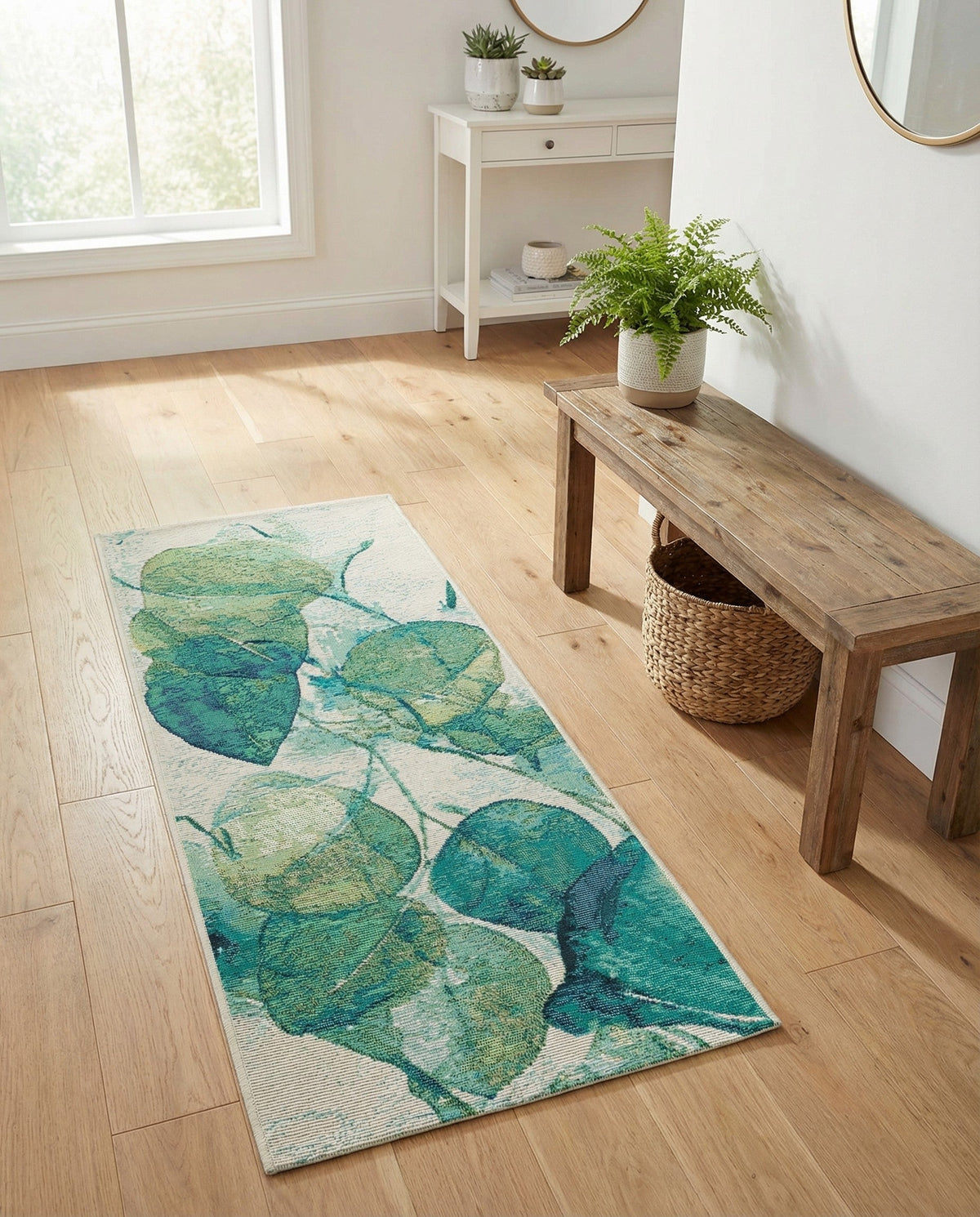 Seaside Blooms Collection Area Rug -  Flora Runner Blue Green  lifestyle 97