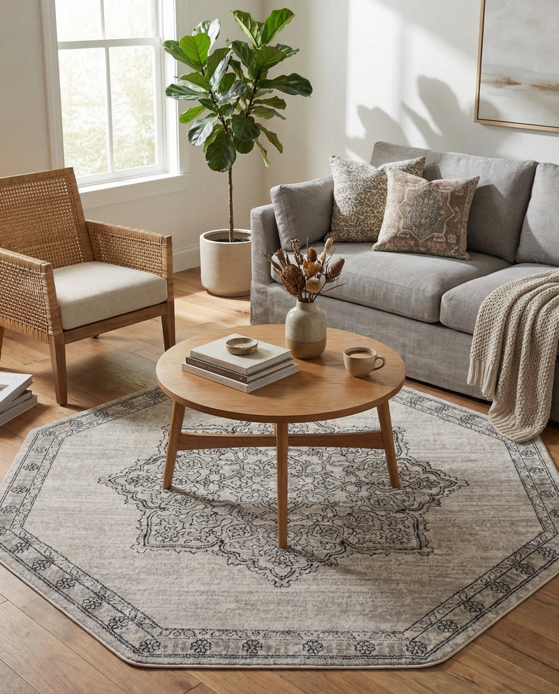 Mykonos Manor Collection Area Rug -  Tinos (Ivory) Octagon Ivory  lifestyle 72