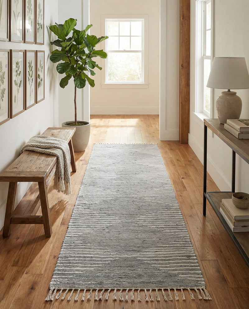 Thar Cotton Collection Area Rug - Jaisalmer (Light Gray) Runner Light Gray  lifestyle 61
