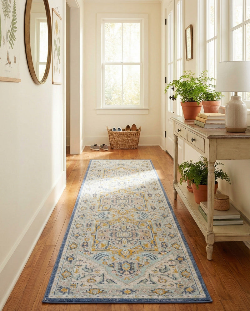 Savannah Series Collection Area Rug - Charleston (Sky blue) Runner Sky blue  lifestyle 37
