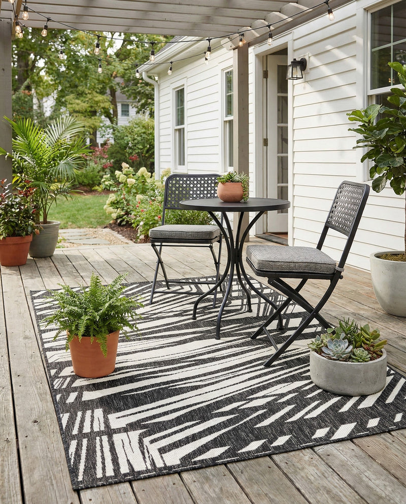 Urban Terrace Collection Area Rug -  Queens Rectangle Black and White  lifestyle 12