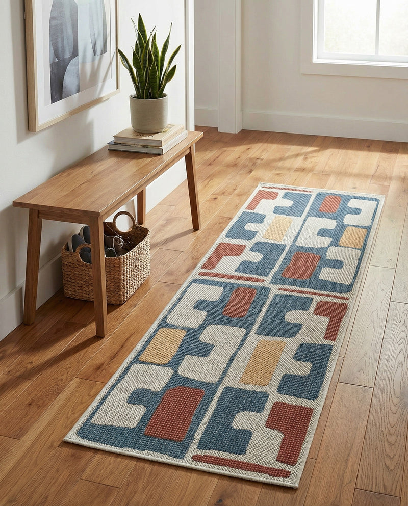 Coastal Terrace Collection Area Rug -  Sail Runner Ivory and Blue  lifestyle 30