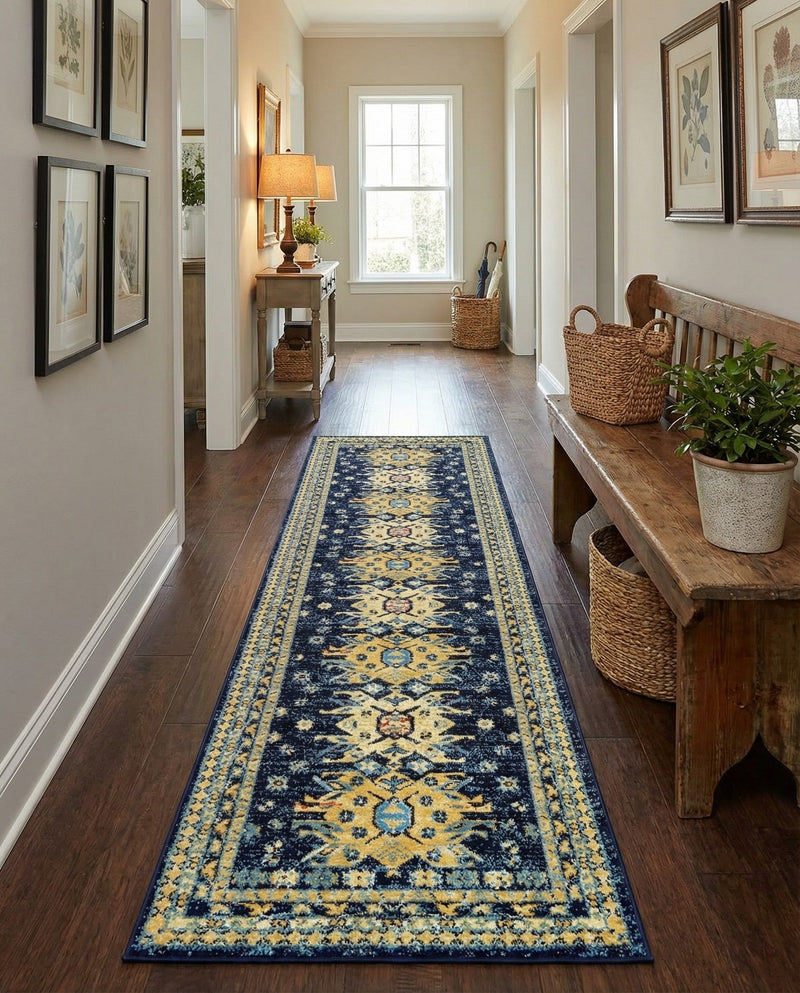 Tabriz Tapestries Collection Area Rug - Azerbaijan (Navy Blue) Runner Navy Blue  lifestyle 52