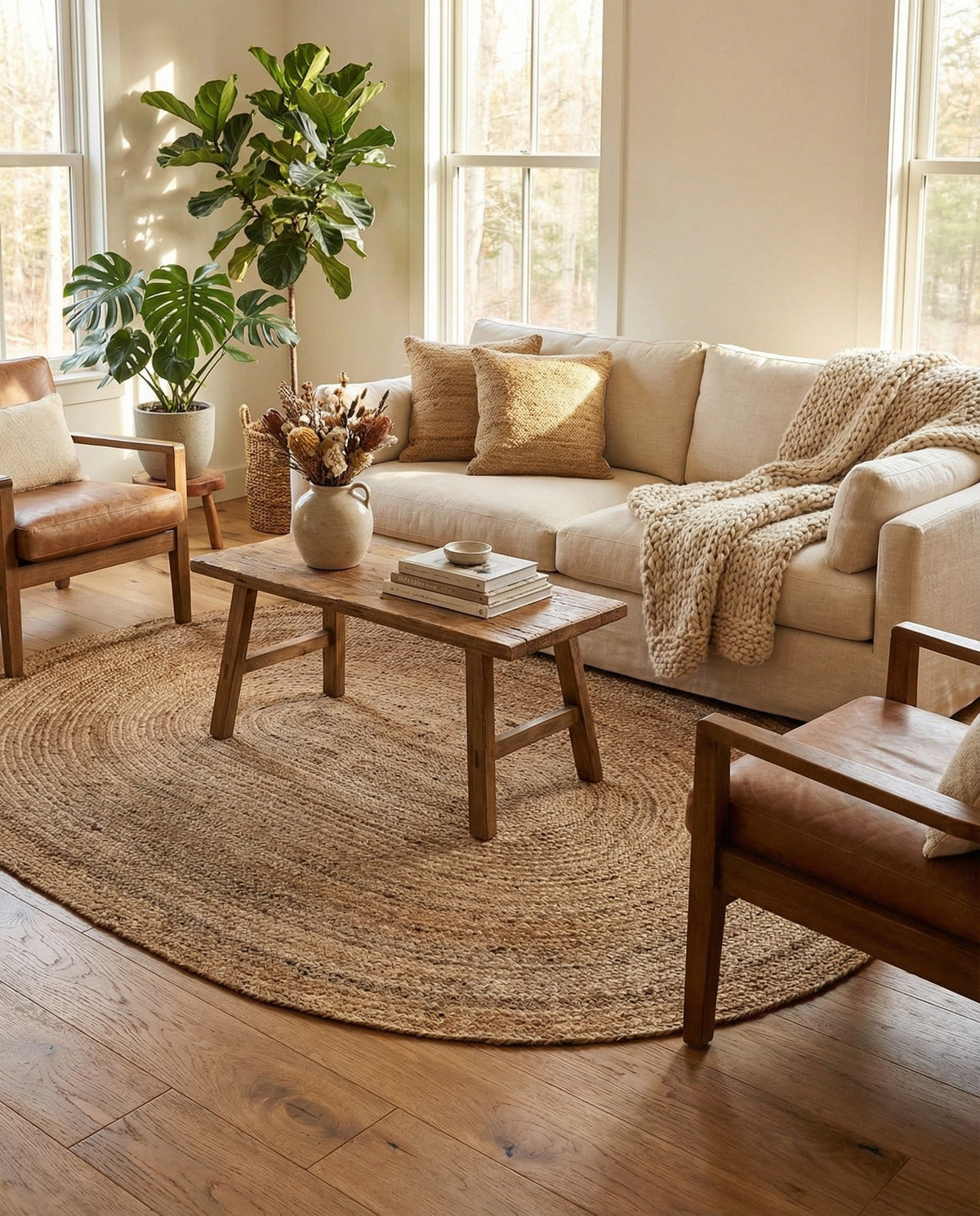 Woven Seaside Jute Collection Area Rug - Savannah (Natural) Oval Natural  lifestyle 61