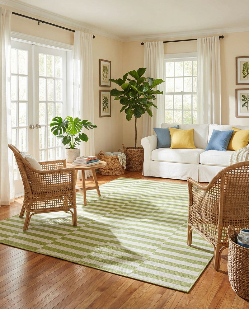 Seaside Stripes Collection Area Rug - Cabana (Green) Rectangle Green  lifestyle 29
