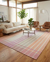 Seaside Stripes Collection Area Rug -  Coral Rectangle Pink and Lavender  lifestyle 43