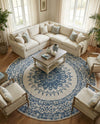 Patio Heritage Collection Area Rug -  Lafayette (Blue) Round Blue  lifestyle 65