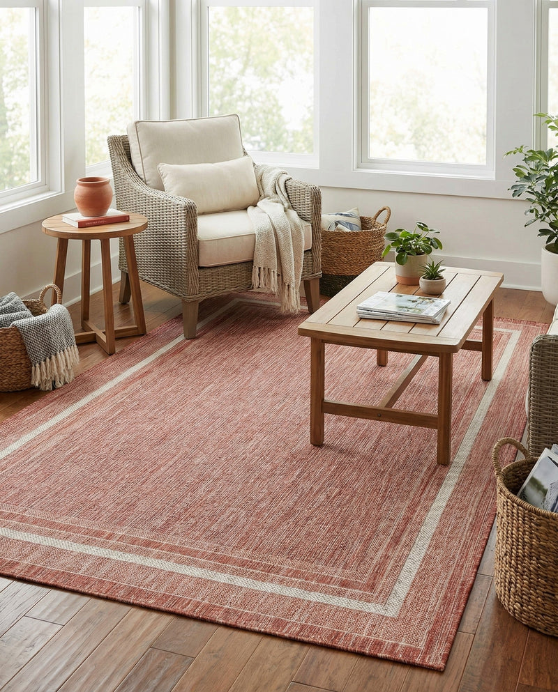 Terrace Fringe Collection Area Rug - Veranda (Rust Red) Rectangle Rust Red  lifestyle 12