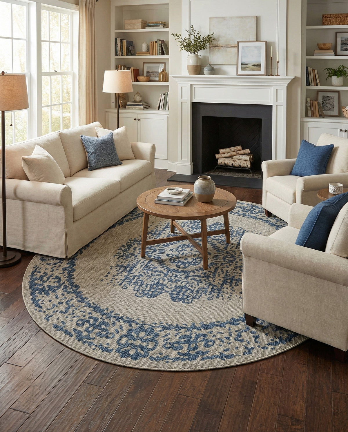 Patio Heritage Collection Area Rug - Savannah (Blue) Round Blue  lifestyle 125