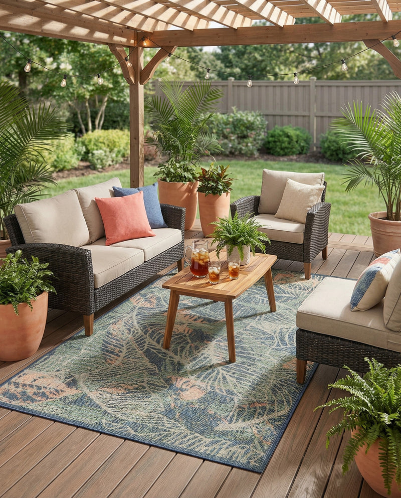 Coastal Terrace Collection Area Rug -  Driftwood Rectangle Blue  lifestyle 56