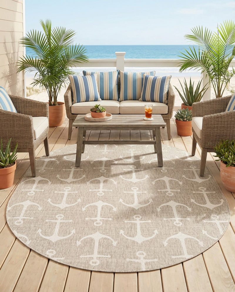 Seaside Haven Rugs Collection Area Rug - Sapphire (Gray) Oval Gray  lifestyle 59