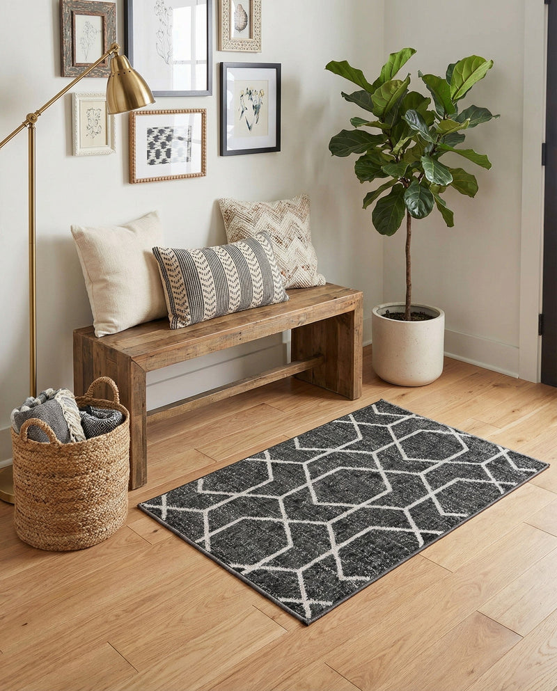 Geo Garden Lattice Collection Area Rug - Savannah Rectangle Charcoal Gray  lifestyle 30