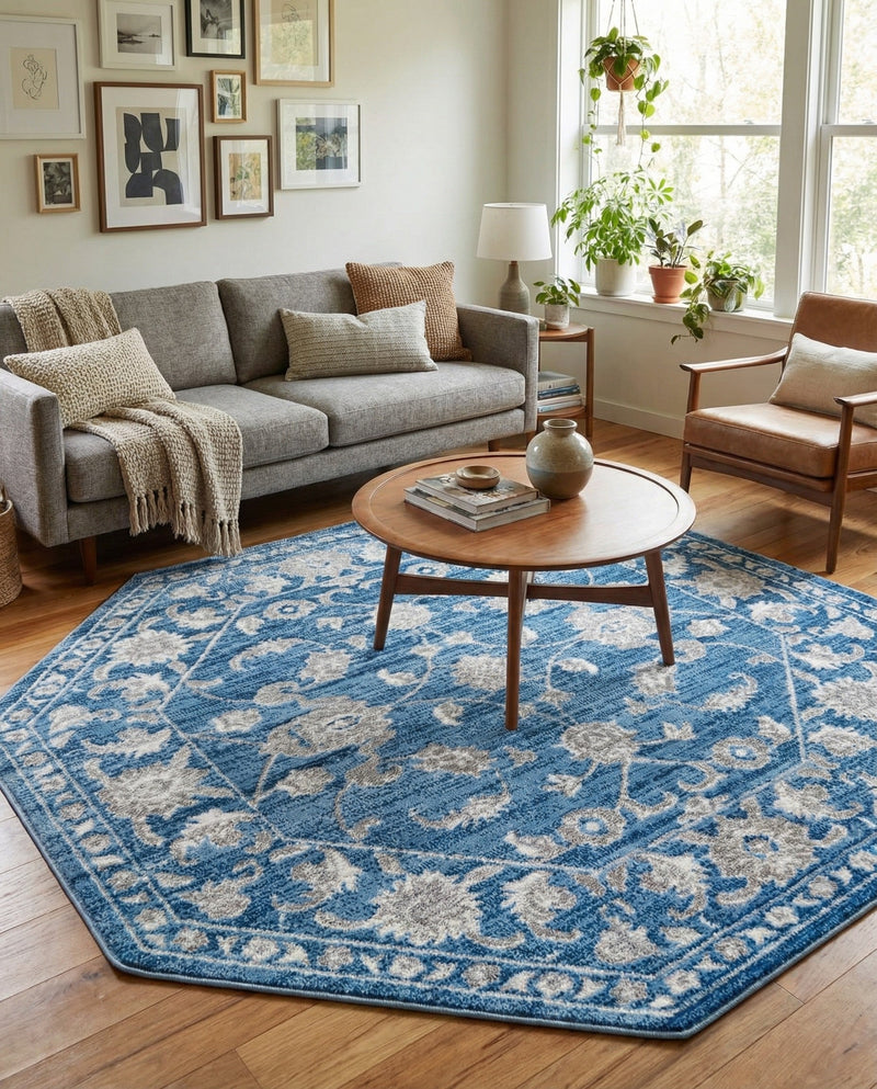 Charleston Elegance Collection Area Rug -  Seaport (Blue) Octagon Blue  lifestyle 73