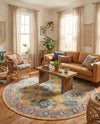 Seville Stripes Collection Area Rug -  Granada (Yellow) Round Yellow  lifestyle 52