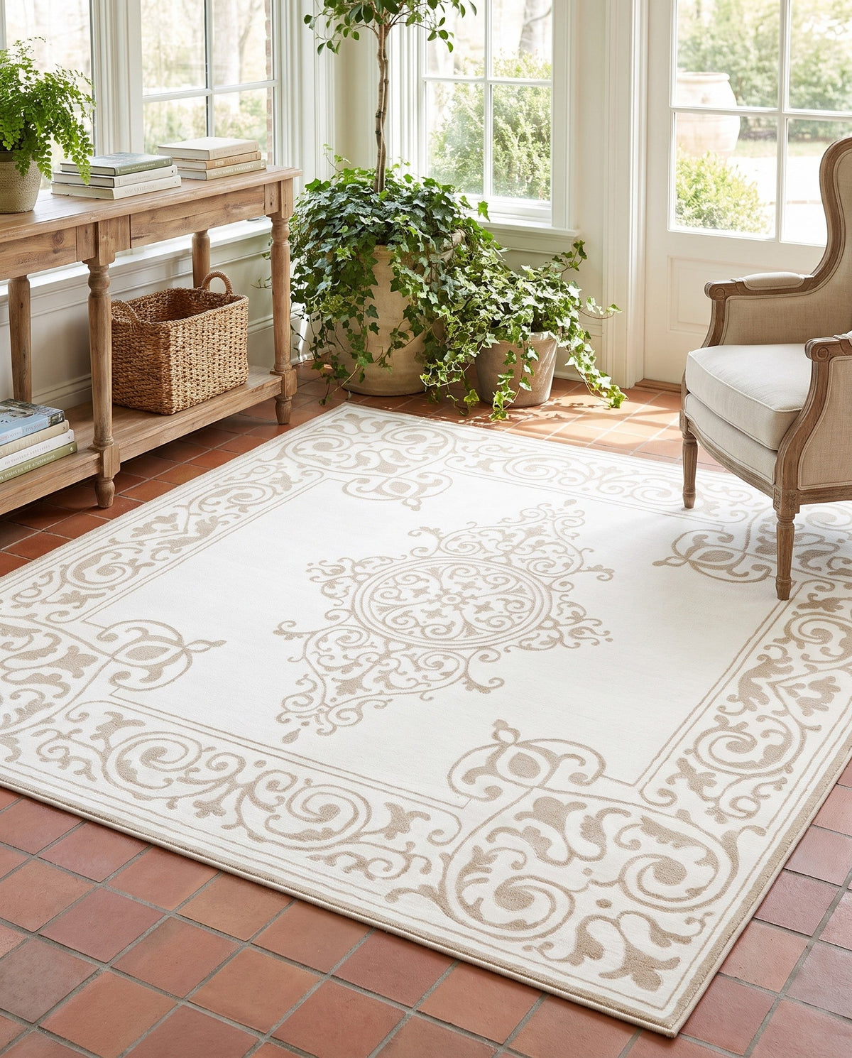 Sanctuary Retreat Collection Area Rug - Haven Square Snow White  lifestyle 196