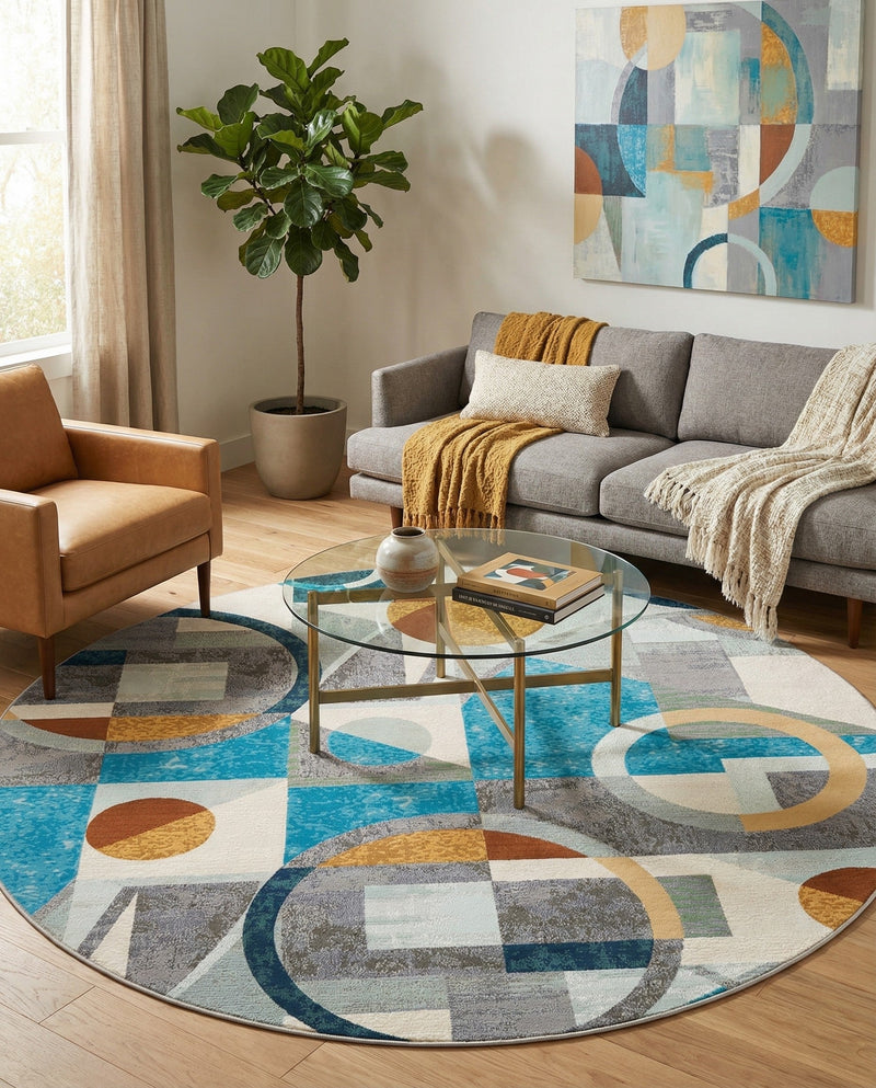 Urban Terrace Collection Area Rug -  Loggia Round Multi  lifestyle 72