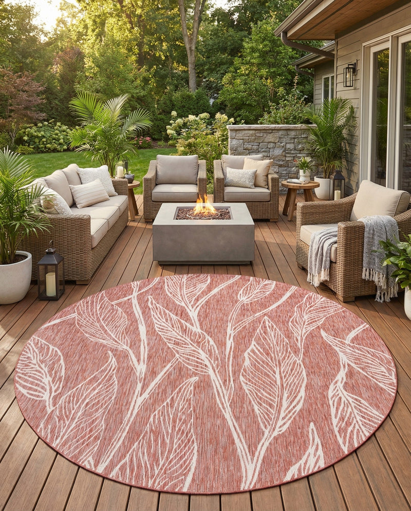 Seaside Blooms Collection Area Rug -  Evergreen (Rust Red) Round Rust Red  lifestyle 47