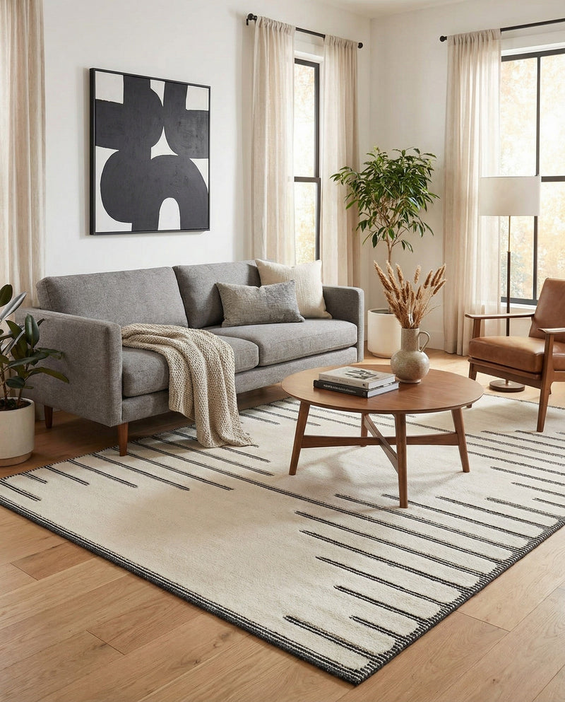 Monochrome Collection Area Rug -  Ash Rectangle Ivory White  lifestyle 17