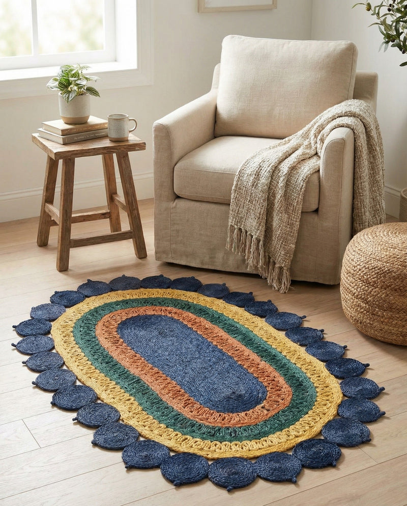 Woven Seaside Jute Collection Area Rug - Coastalhaven (Navy Blue Yellow Green) Oval Navy Blue Yellow Green  lifestyle 31
