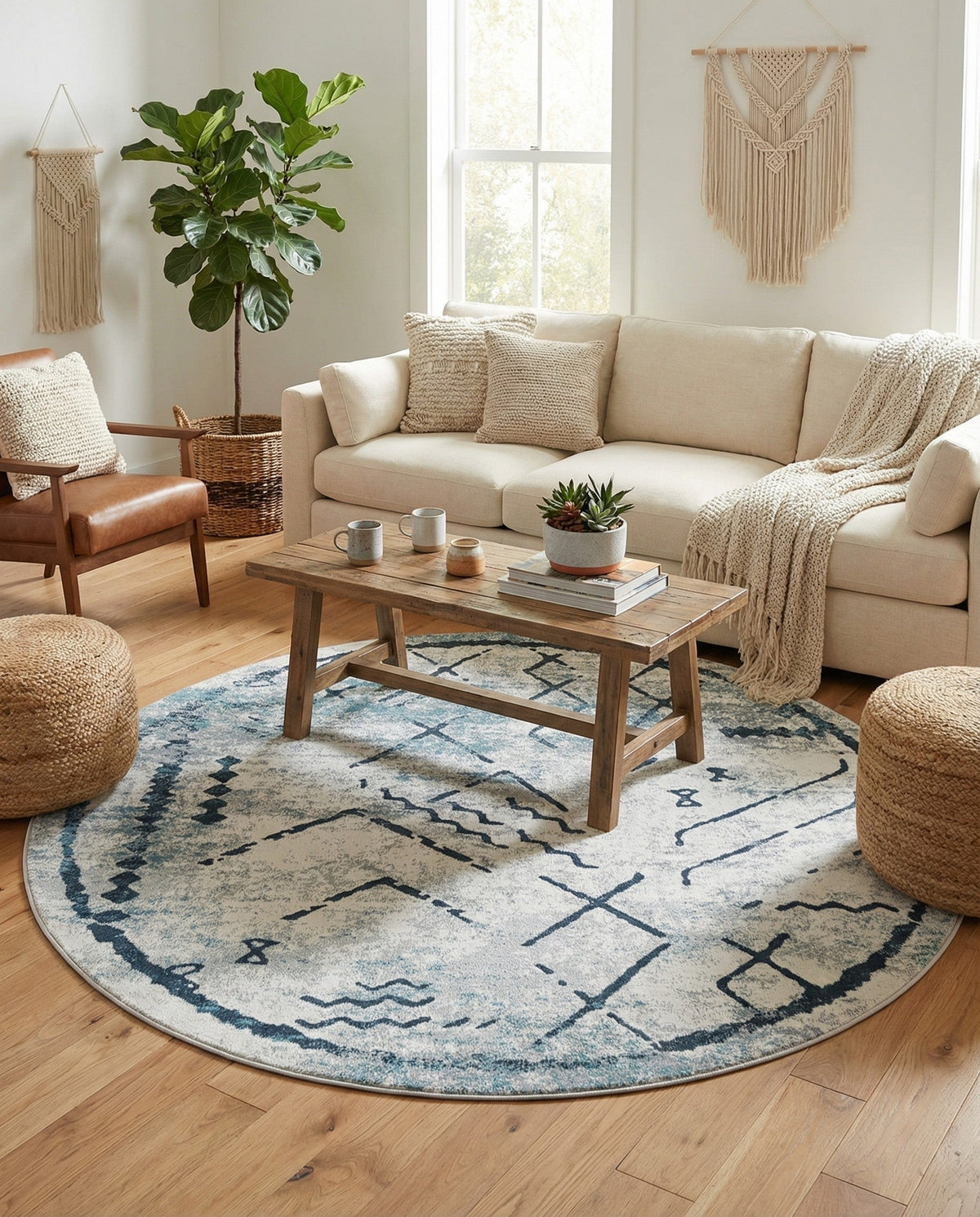Aegean Elegance Washables Collection Area Rug - Santorini Round Ivory Gray  lifestyle 75