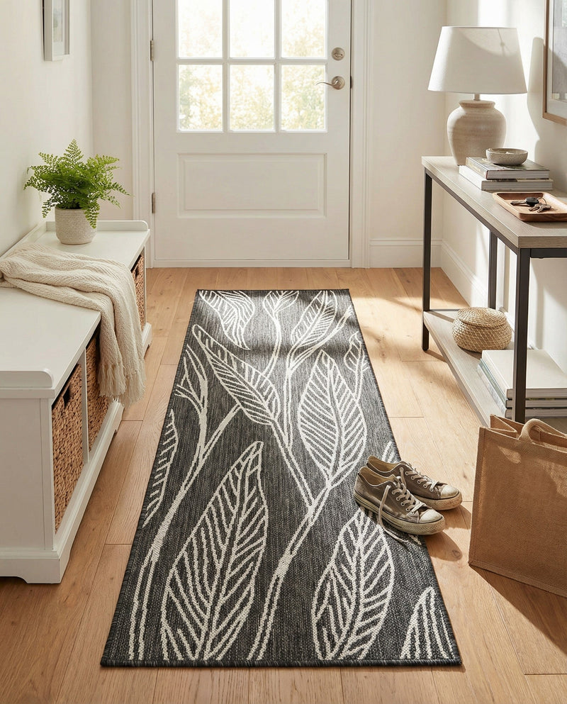 Seaside Blooms Collection Area Rug -  Evergreen (Ivory Charcoal) Runner Ivory Charcoal  lifestyle 45