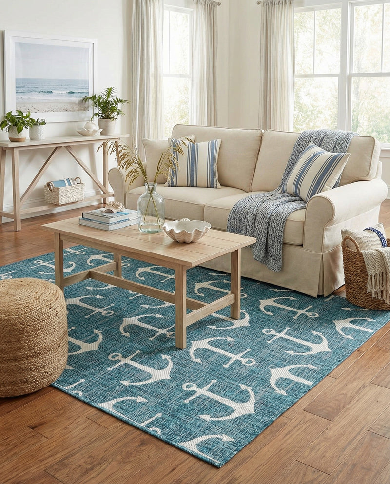 Seaside Haven Rugs Collection Area Rug - Sapphire (Teal) Rectangle Teal  lifestyle 12