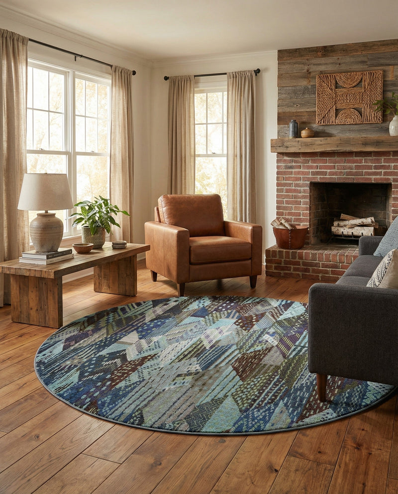 Sedona Vista Collection Area Rug -  Yucca Round Blue  lifestyle 59