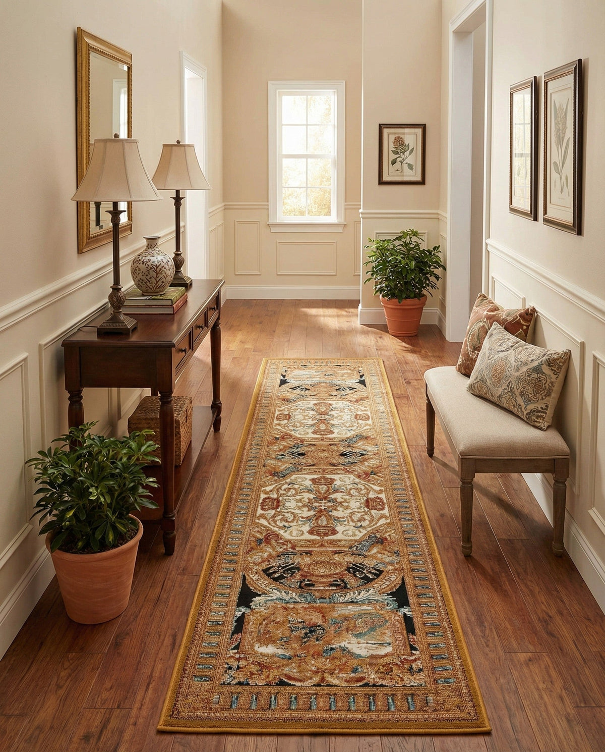 Patio Heritage Collection Area Rug - Veranda Runner Black Gold Brown  lifestyle 97