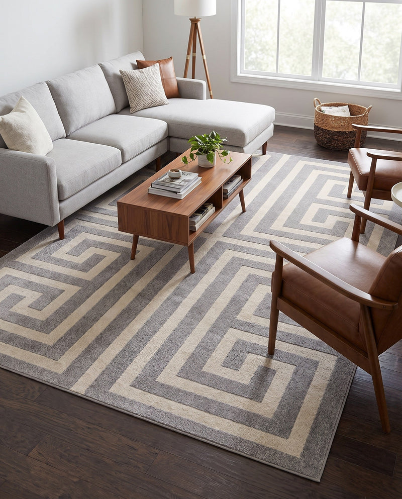 Aegean Labyrinth Collection Area Rug -  Mykonos Rectangle Gray  lifestyle 49
