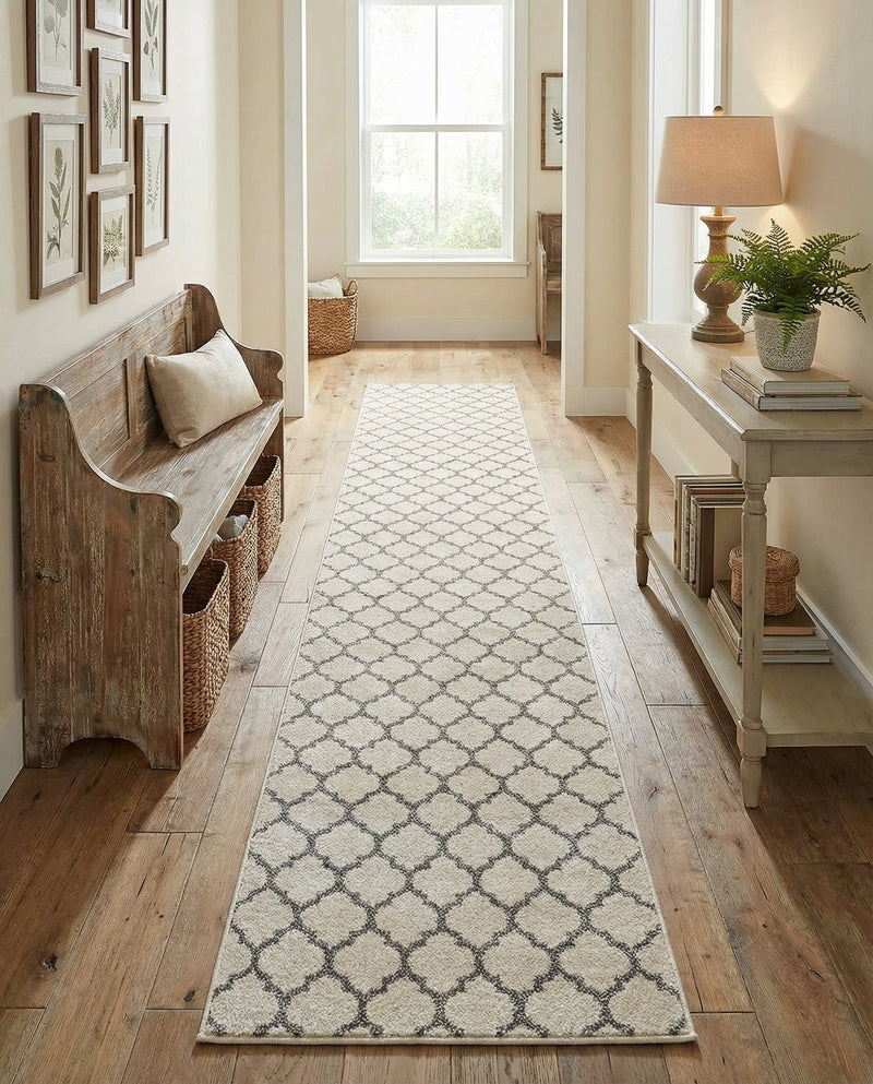 Lattice Gardens Collection Area Rug -  Bloomfield (Beige and Gray) Runner Beige and Gray  lifestyle 80