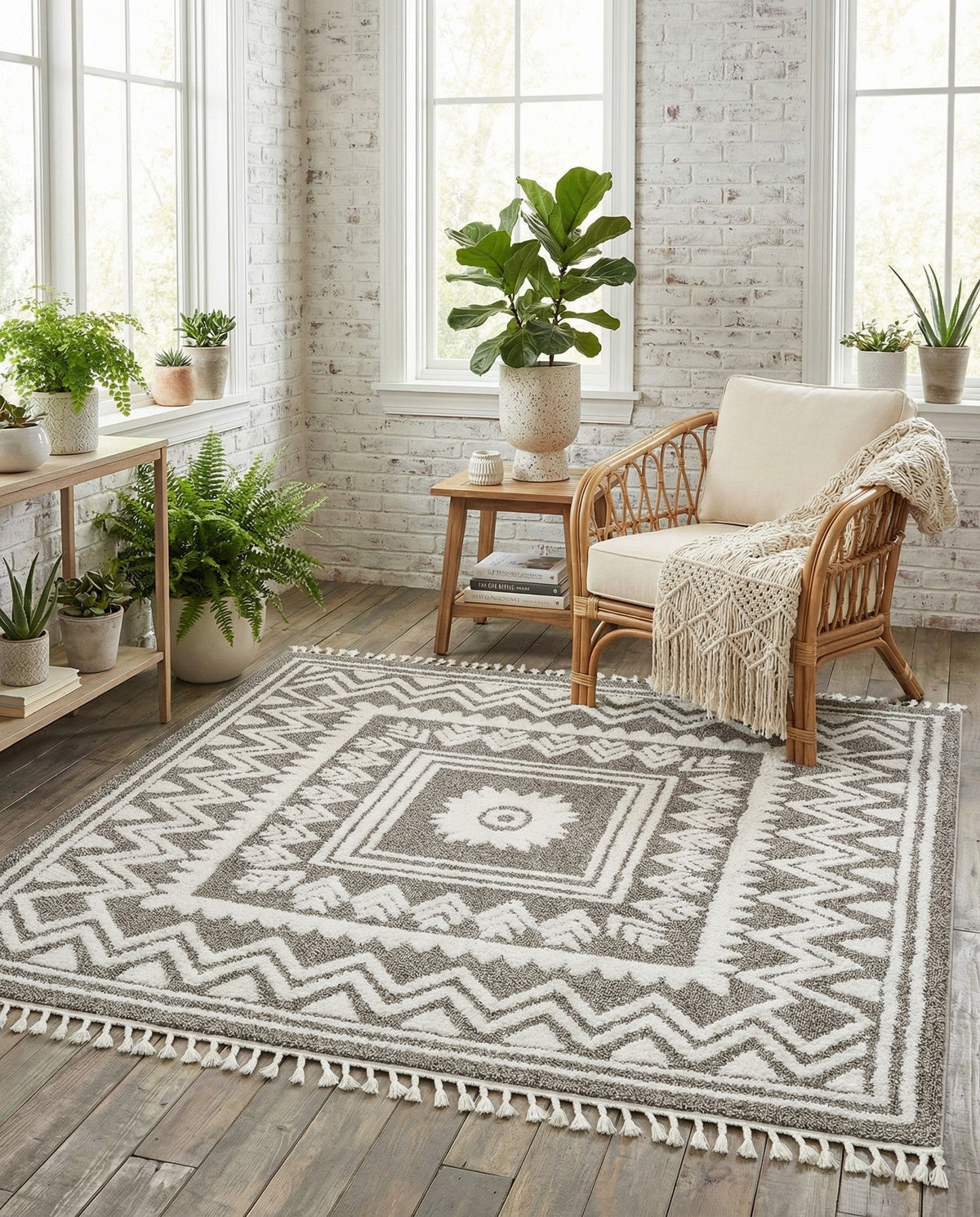 Sahara Chic Collection Area Rug -  Tangier Square Gray  lifestyle 191