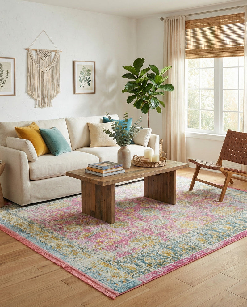 Arcadia Rugs Collection Area Rug -  Shangri-La Square Pink  lifestyle 32