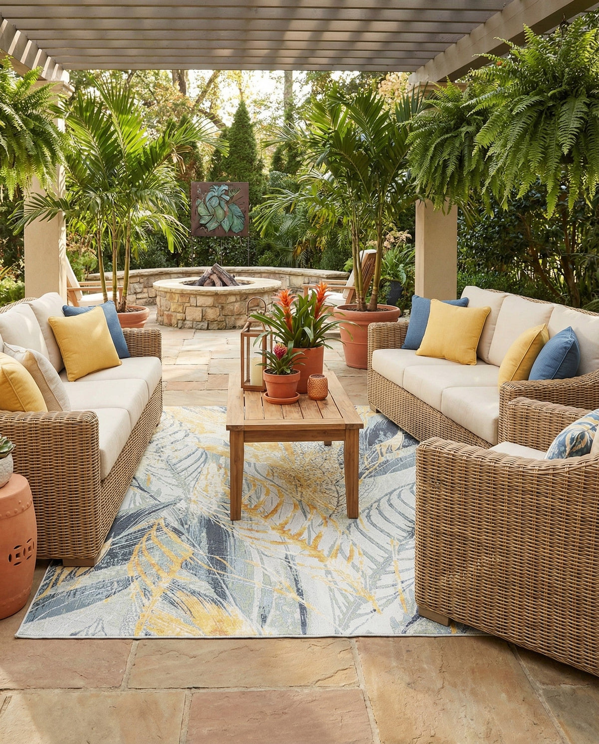 Seaside Blooms Collection Area Rug -  Blossom Square Gray Ivory Yellow  lifestyle 99